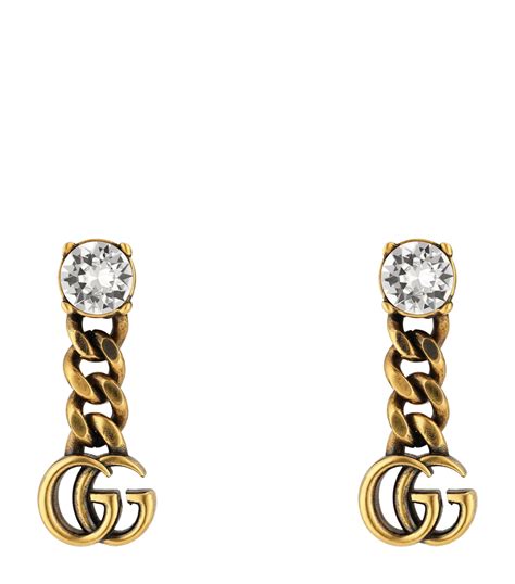 gucci gold-tone and crystal earrings|Gucci crystal double g earrings.